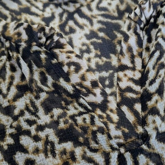 Talbots Women's Sheer Blouse Size 10 Brown Ivory Abstract Animal Short Sleeves - Picture 3 of 12